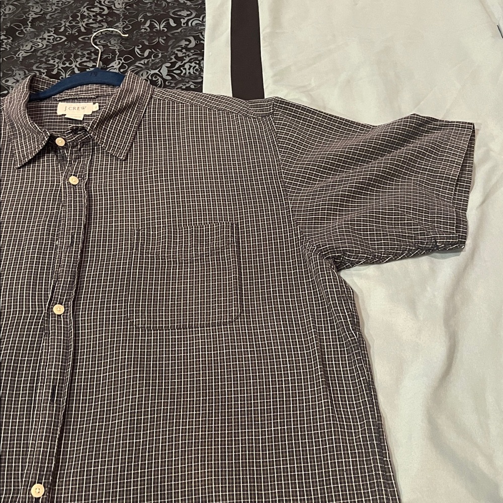 J. Crew Men's Black and White Checkered Button Down Shirt, short sleeve, sz XL - Picture 4 of 8